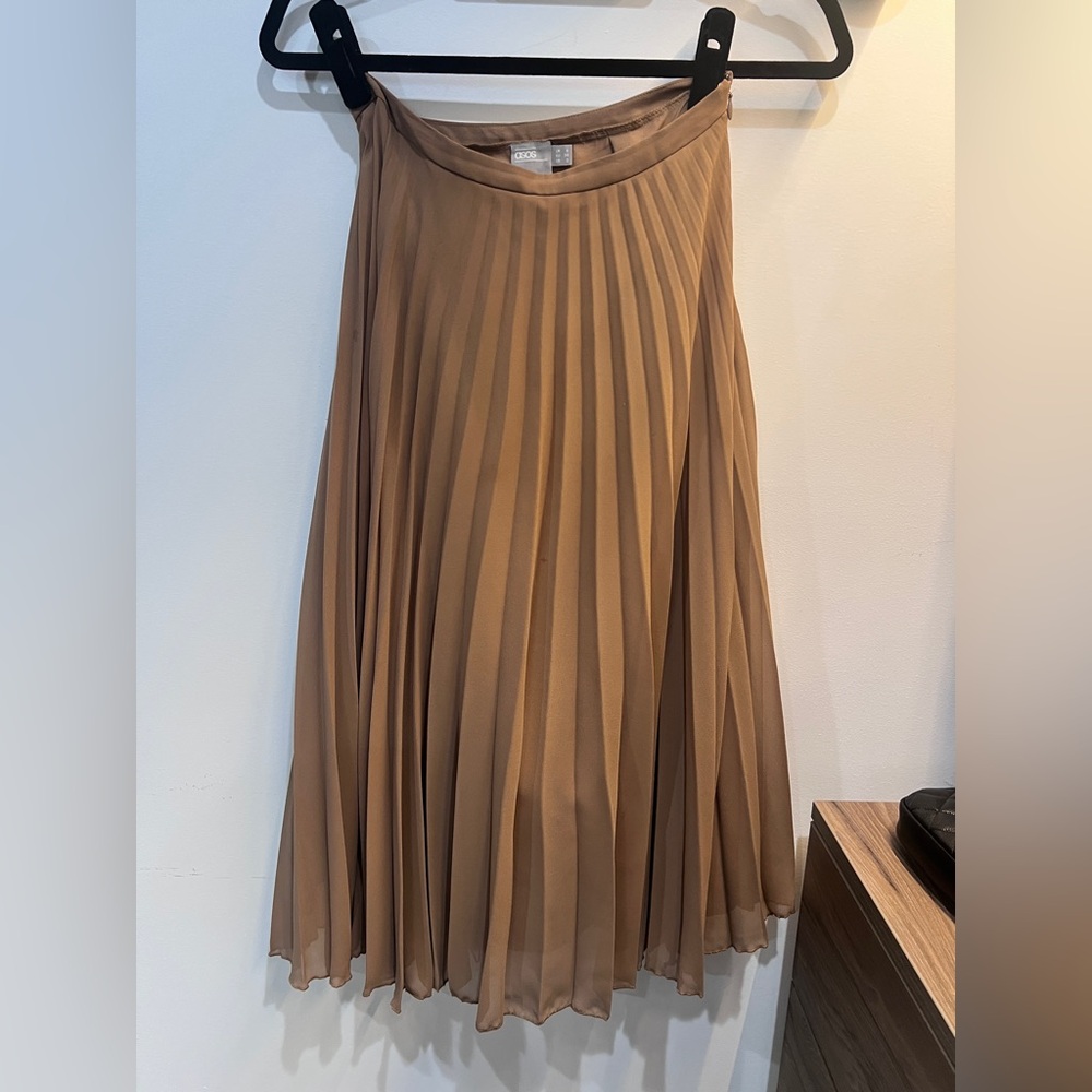 ASOS Camel A-Line Pleated Skirt